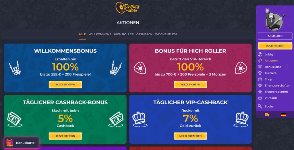 rollingslots bonusauswahl