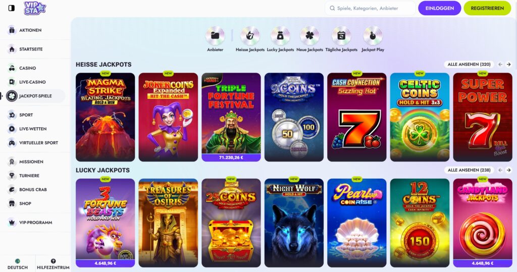 Vipsta Jackpot Spiele
